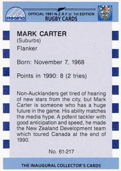 1991 Regina NZRFU 1st Edition #61 Mark Carter Back